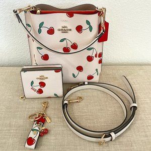 Mint Condition Coach Mollie Bucket Bag, Wallet and Keychain With Heart Cherry 🍒